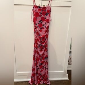 Wayf Pink and Red Floral Maxi Dress
